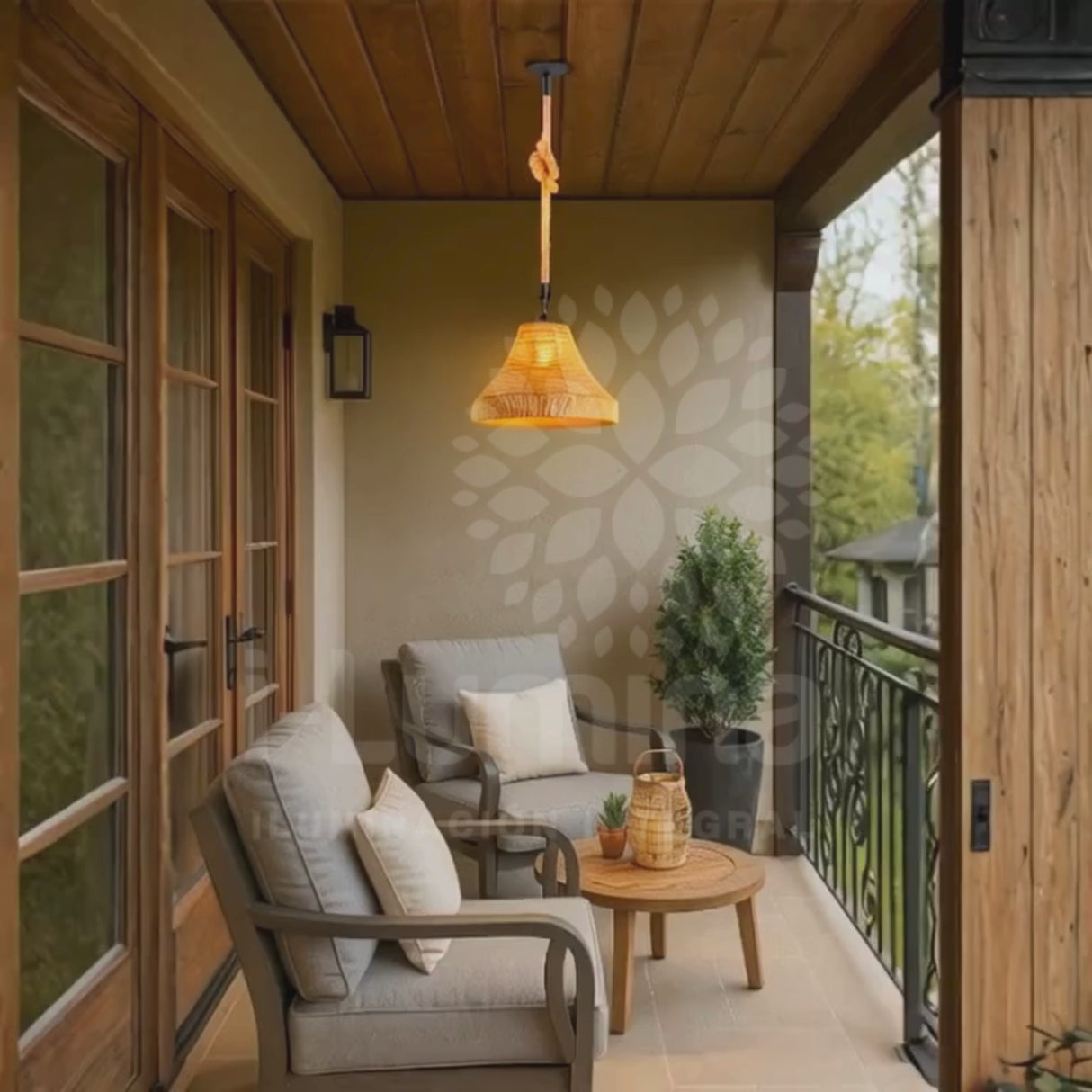 LÁMPARA COLGANTE ARTESANAL FLAVIANA + FOCO LED G95 FILAMENTO ÁMBAR 4W 2700K LUZ CÁLIDA