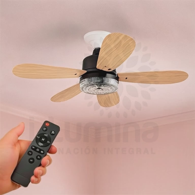 FOCO VENTILADOR LED AIR-5 MASTER COOL BLACK AND WOOD 18W + CONTROL REMOTO