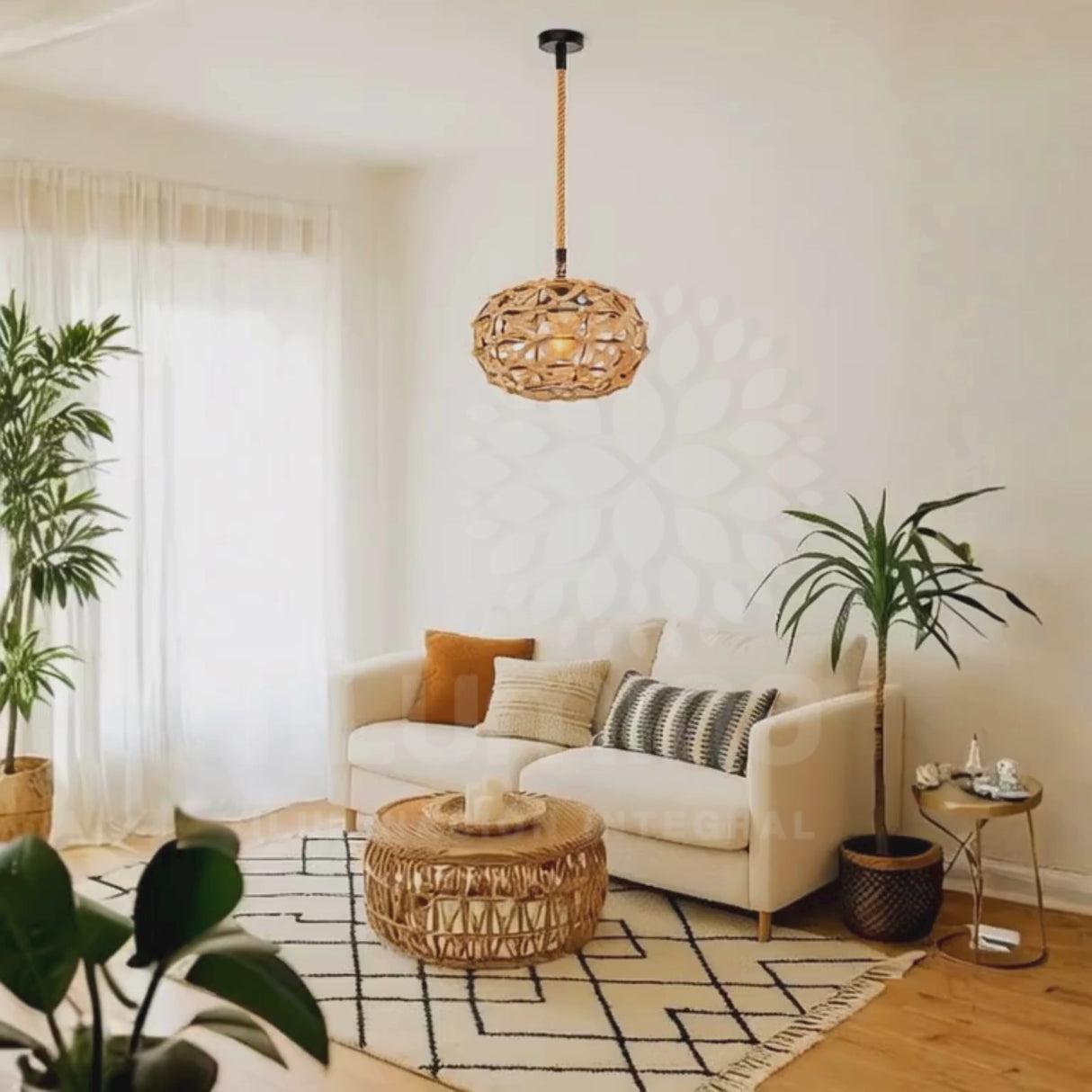 LÁMPARA COLGANTE ARTESANAL FLAVIA + FOCO LED G95 FILAMENTO ÁMBAR 4W 2700K LUZ CÁLIDA