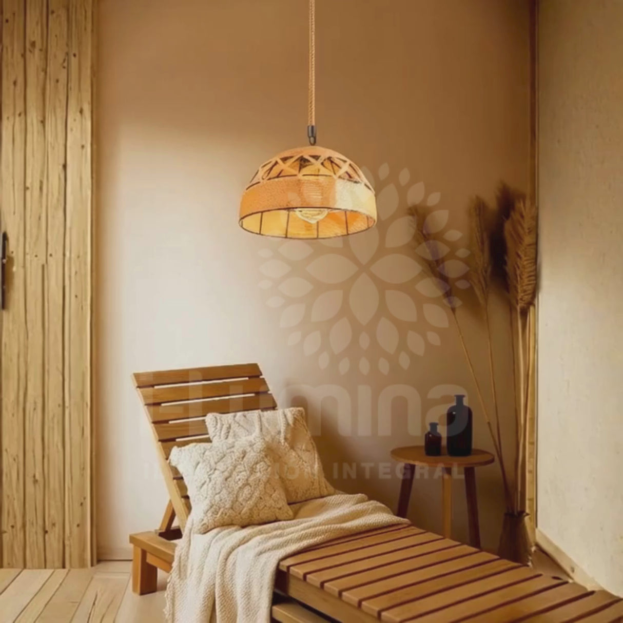 LÁMPARA COLGANTE ARTESANAL AITANA + FOCO LED G95 FILAMENTO ÁMBAR 4W 2700K LUZ CÁLIDA