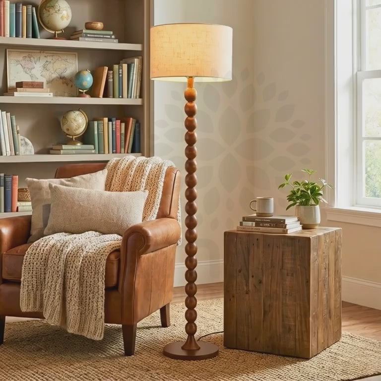 LÁMPARA DE PIE WOOD BUBBLES BOHO NOGAL - SIN FOCO