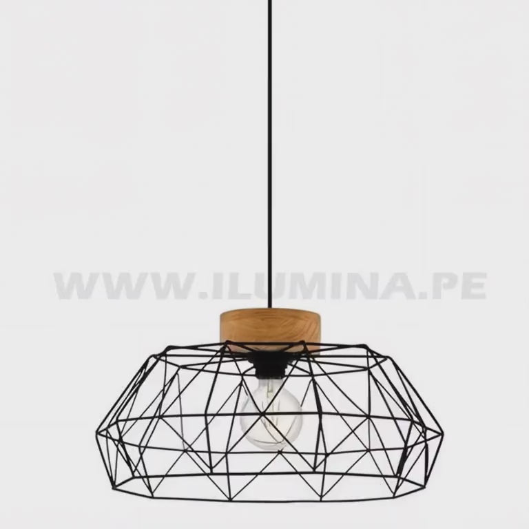 LÁMPARA COLGANTE PASMINA BLACK AND WOOD + FOCO LED G95 FILAMENTO ÁMBAR 4W 2700K LUZ CÁLIDA