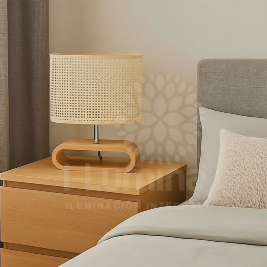 LÁMPARA DE MESA DE MADERA IRIS CABLE NEGRO + FOCO LED 12W LUZ CÁLIDA