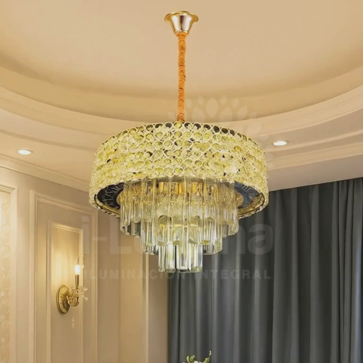 LÁMPARA COLGANTE LED MALAK KRYSTAL GOLD - SIN FOCO