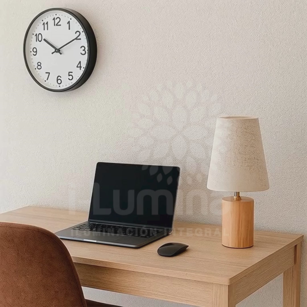 LÁMPARA DE MESA DE MADERA NEMESIS + FOCO LED 12W LUZ CÁLIDA