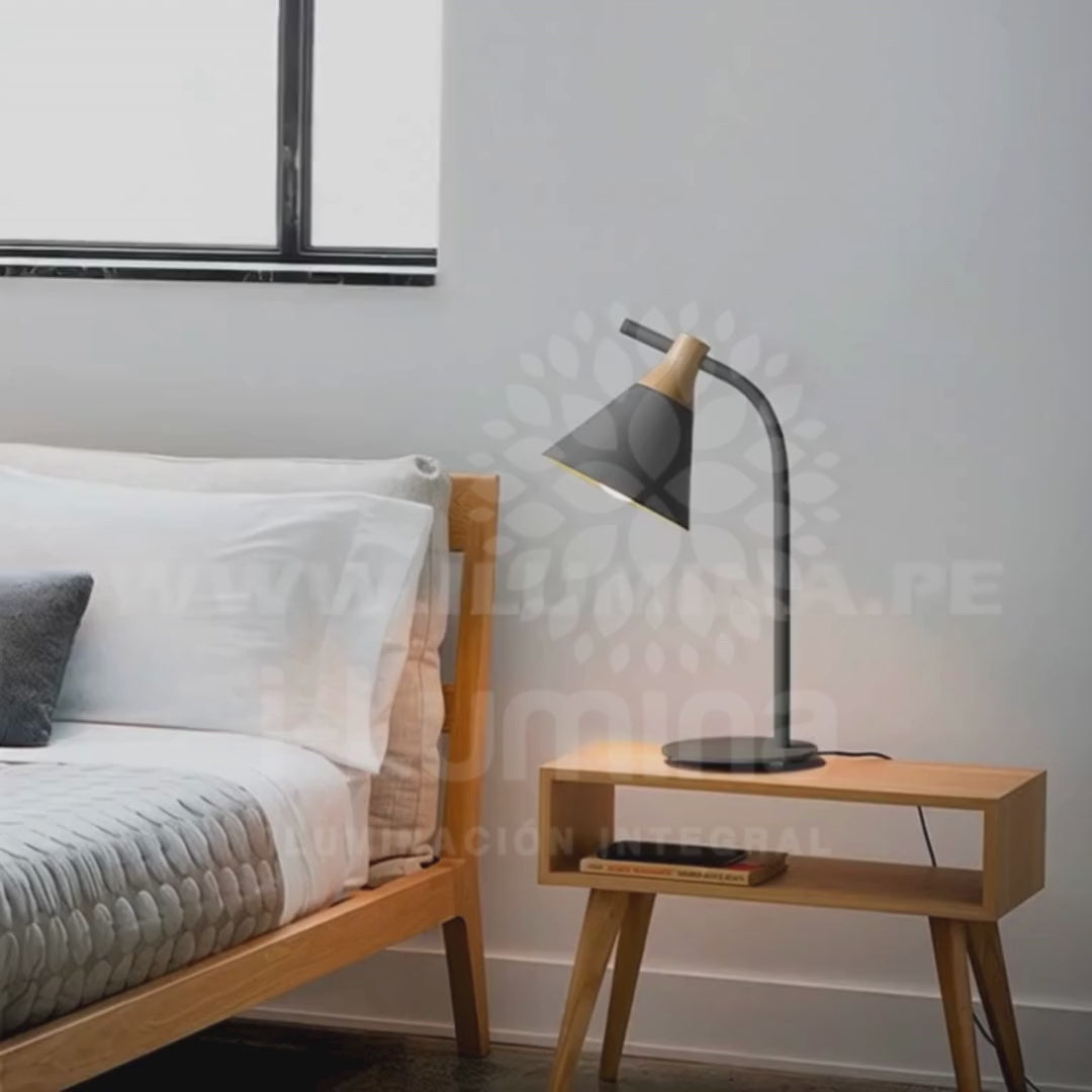 LÁMPARA DE MESA PAMELA BLACK LED + FOCO LED 12W LUZ CÁLIDA