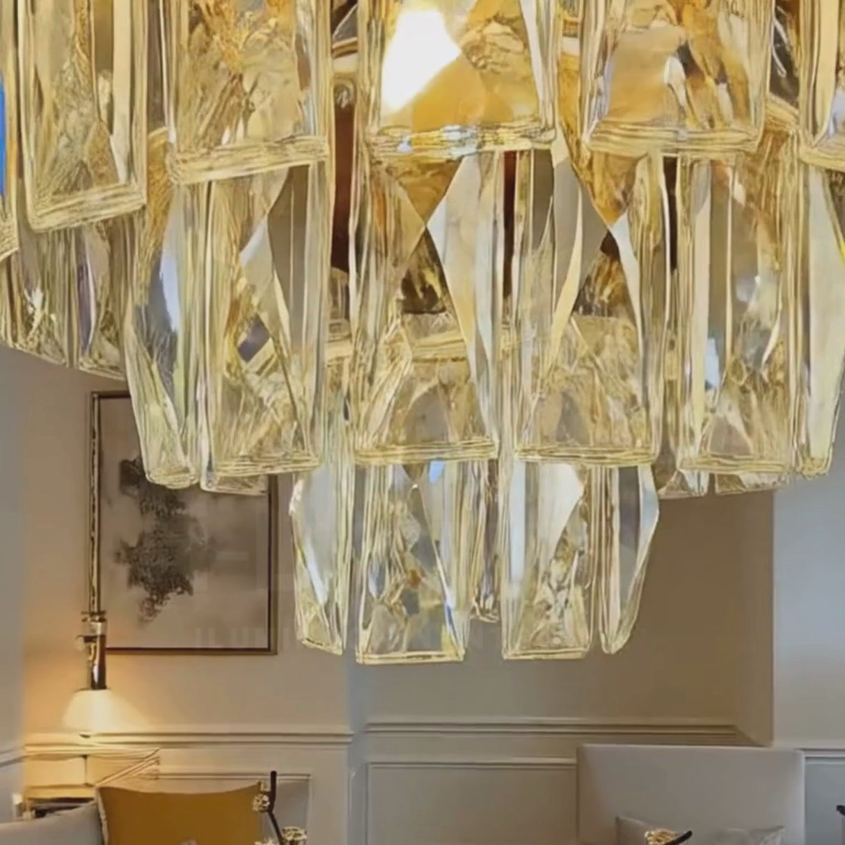 LÁMPARA COLGANTE AISHA KRYSTAL GOLD + FOCO VELA E14 4W TRANSP LUZ CÁLIDA