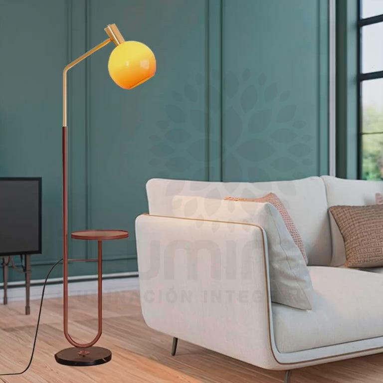 LÁMPARA DE PIE KEYLA WOOD AND GOLD LED CON MESA / SIN FOCO