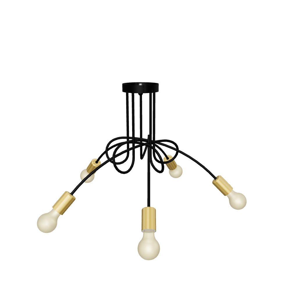 LÁMPARA DE TECHO LUANA 5 BLACK AND GOLD + FOCO LED G95 ÁMBAR 4W LUZ CÁLIDA