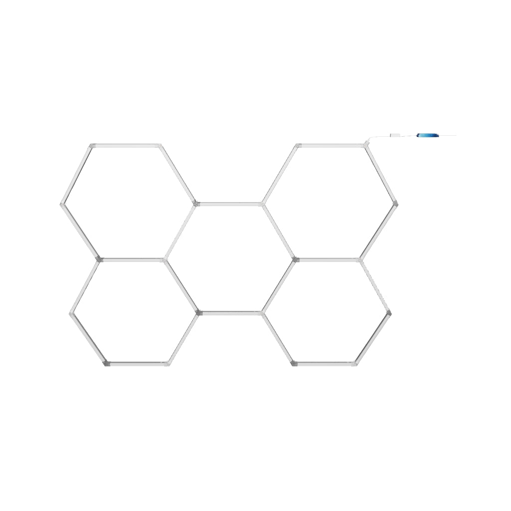 LÁMPARA HEXAGONAL LED ADOSABLE A TECHO/PARED TIPO PANAL "H" - KIT COMPLETO 05 HEXAGONALES (44.5 CM) LUZ RGB