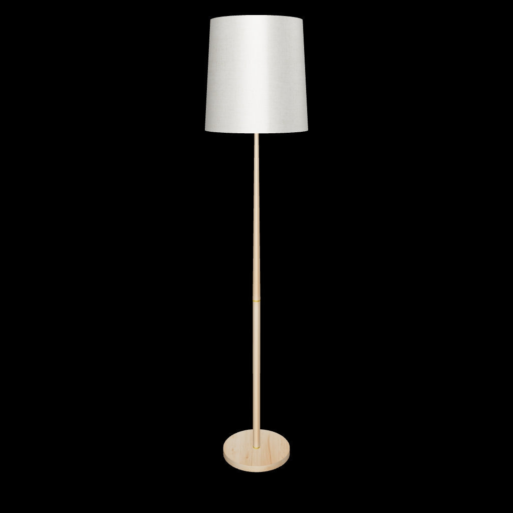 Estructura vertical decorativa de madera natural con base circular contrapesada para proyectos contract y hoteles.