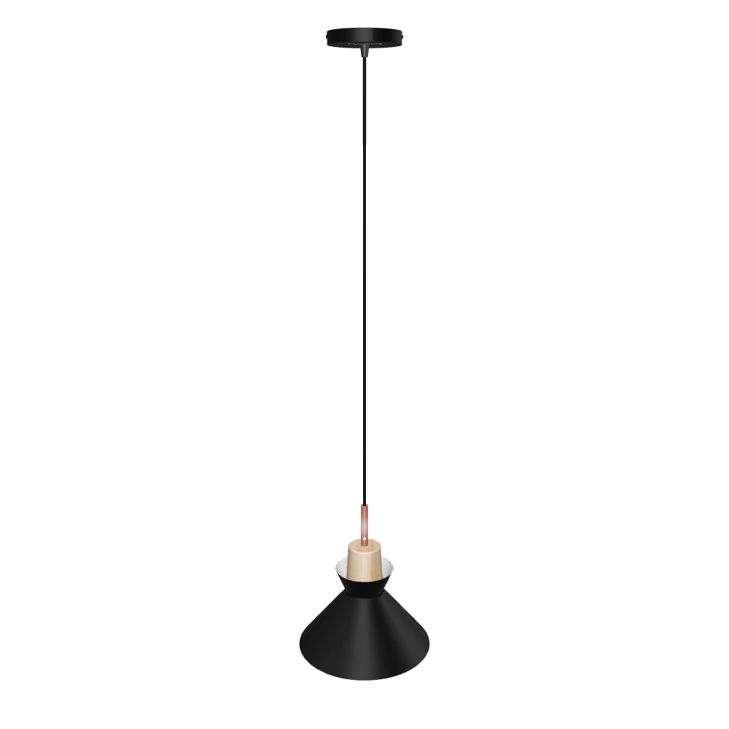 LÁMPARA COLGANTE CAMPANA DE ALUMINIO LUISA BLACK AND WOOD / SIN FOCO