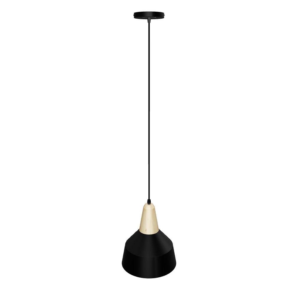 LÁMPARA COLGANTE CAMPANA DE ALUMINIO CALIFORNIA BLACK AND WOOD / SIN FOCO