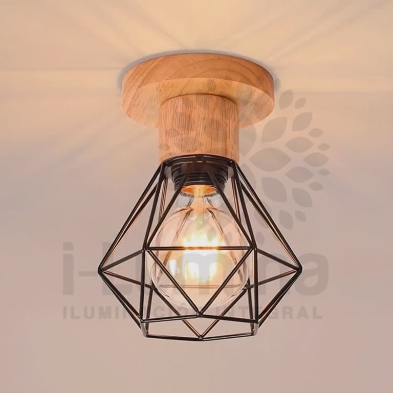 LÁMPARA DE TECHO TIPO JAULA MARINA BLACK AND WOOD - SIN FOCO