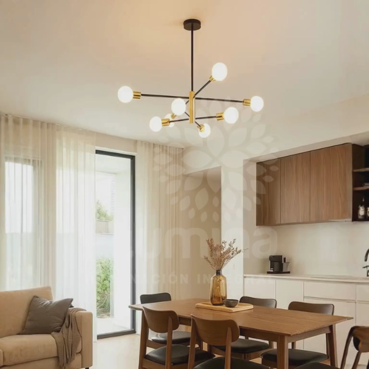 LÁMPARA COLGANTE OLIVIA BLACK AND GOLD + FOCO LED G95 PAVONADO 10W TRICOLOR