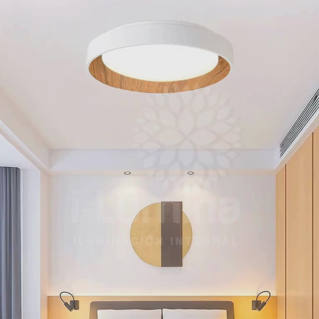 LÁMPARA DE TECHO AMELIA LED WHITE AND WOOD 30W + CONTROL REMOTO