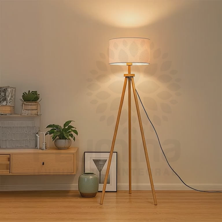 LÁMPARA DE PIE TRÍPODE OSLO NORDIC WOOD NATURAL - SIN FOCO