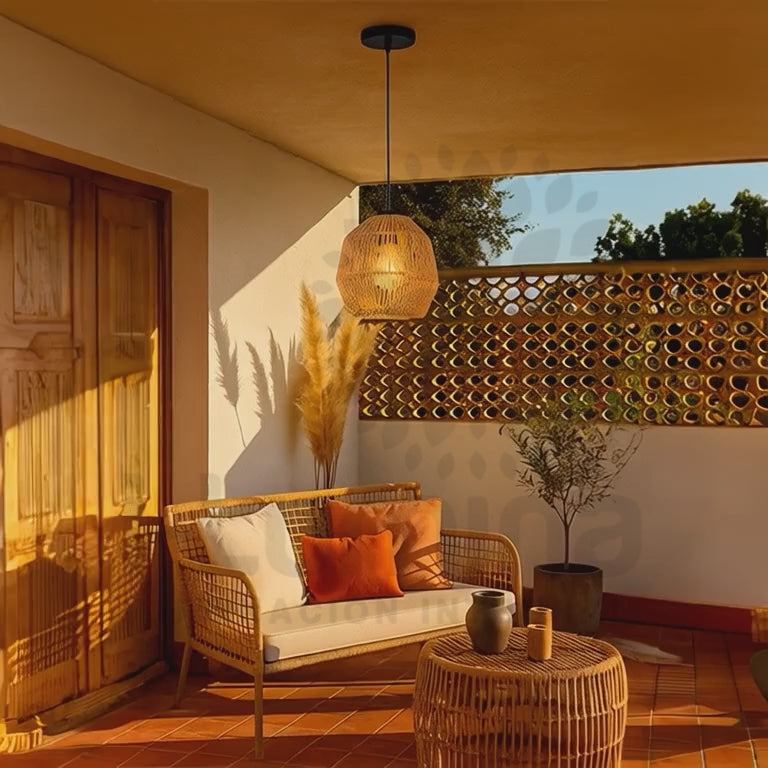 LÁMPARA COLGANTE ARTESANAL LUANA + FOCO LED G95 FILAMENTO ÁMBAR 4W 2700K LUZ CÁLIDA ILUMINA