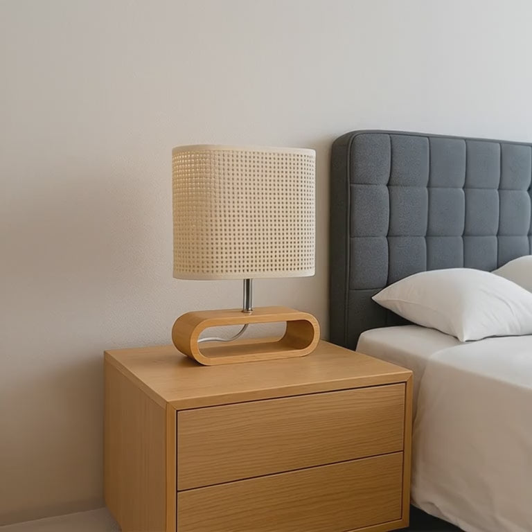 LÁMPARA DE MESA DE MADERA IRIS CABLE BLANCO + FOCO LED 12W LUZ CÁLIDA