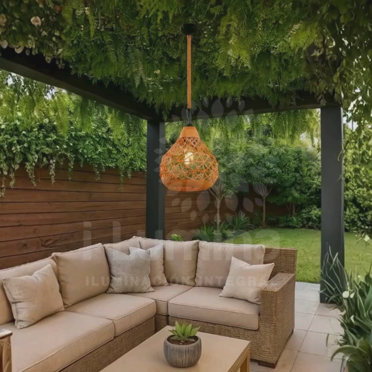 LÁMPARA COLGANTE ARTESANAL JADE + FOCO LED G95 FILAMENTO ÁMBAR 4W 2700K LUZ CÁLIDA