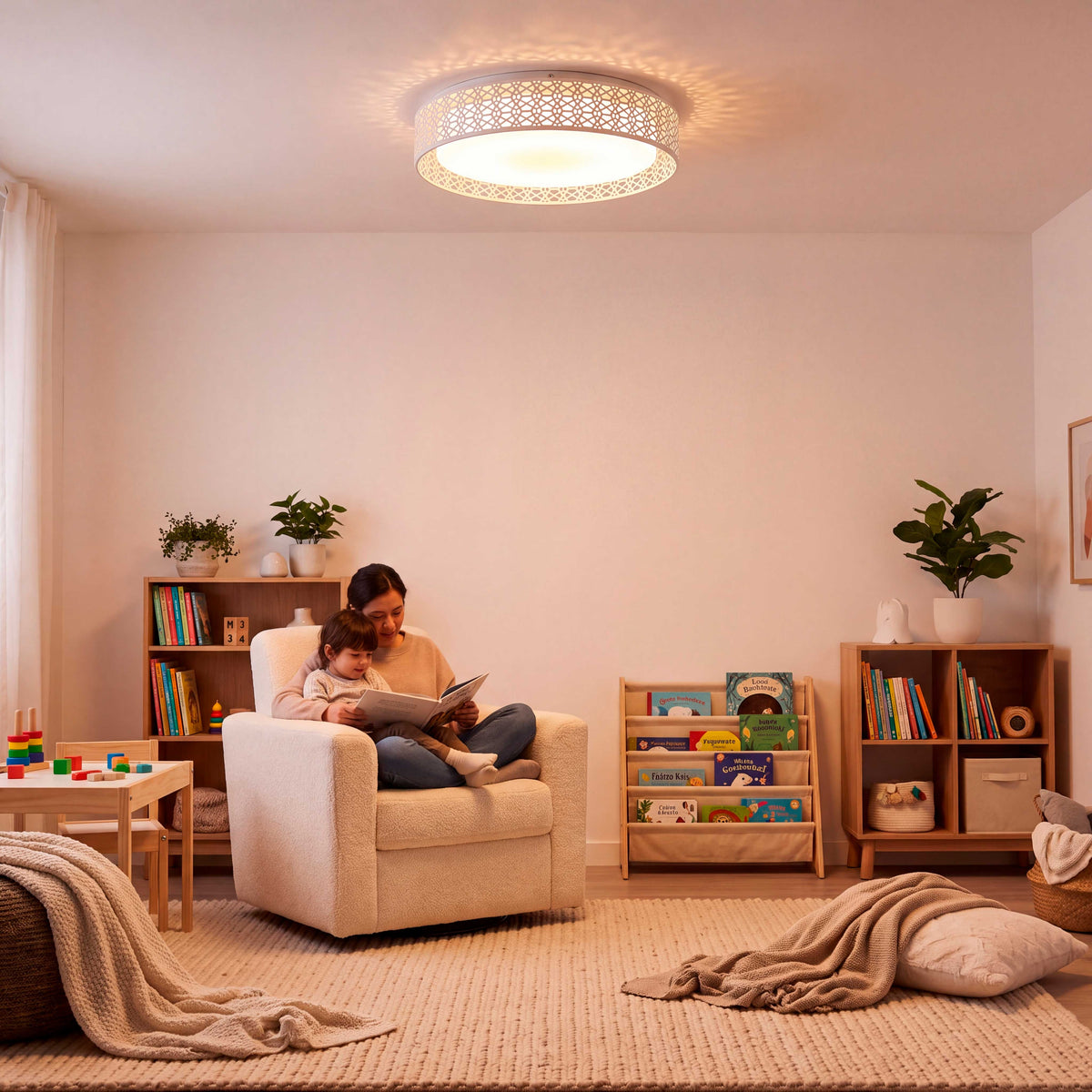 Distribución de luz ambiental tenue sobre estancia residencial en proyectos de arquitectura.