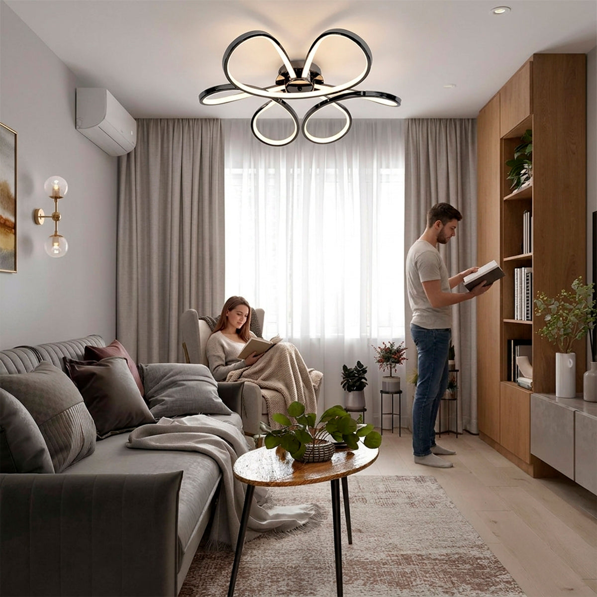 Iluminación de techo sobre salón moderno para crear ambientes cálidos y agradables.