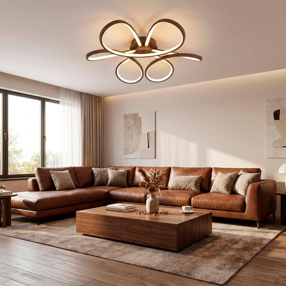 Iluminación de techo sobre salón moderno para crear ambientes cálidos y agradables.