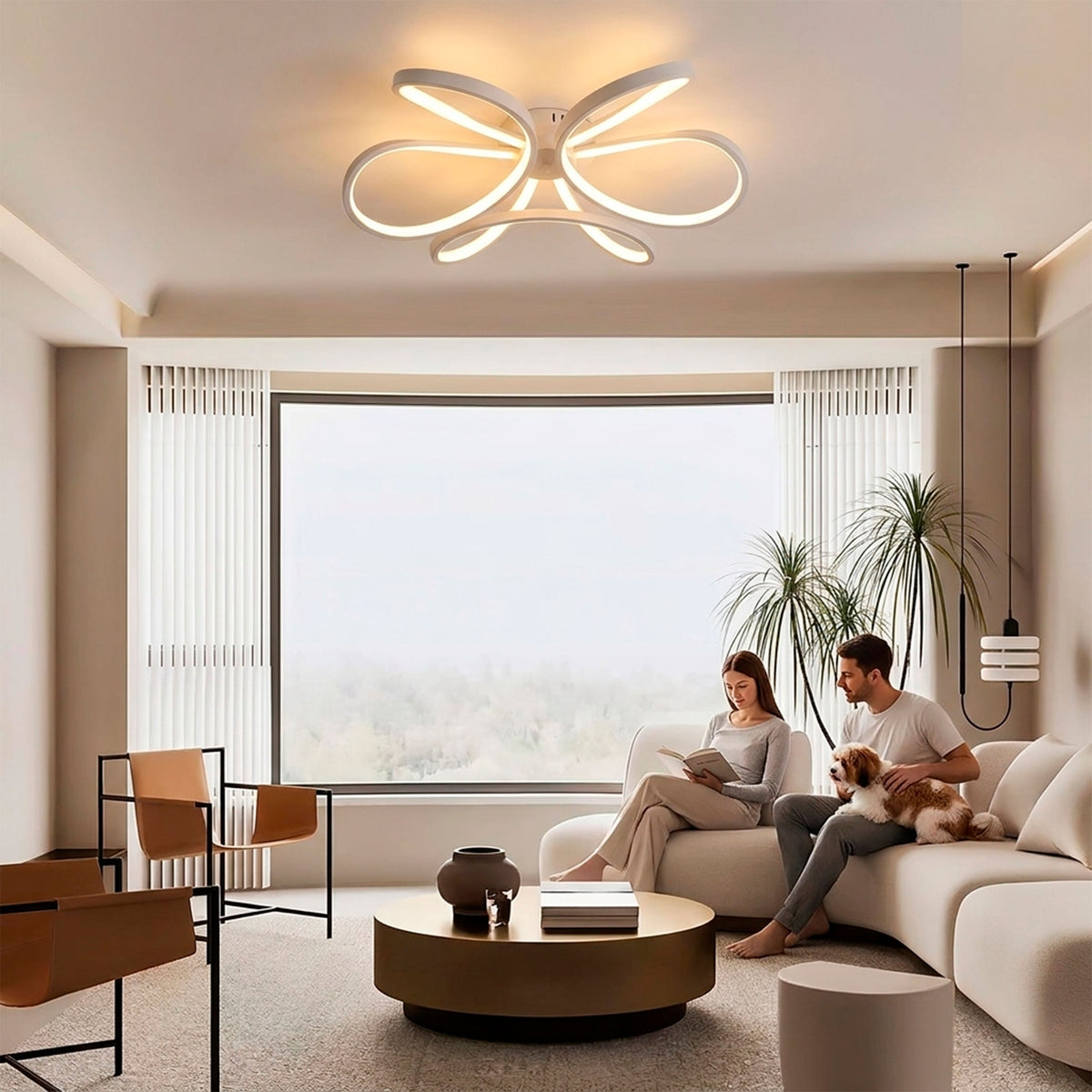 Iluminación de techo sobre salón moderno para crear ambientes cálidos y agradables.