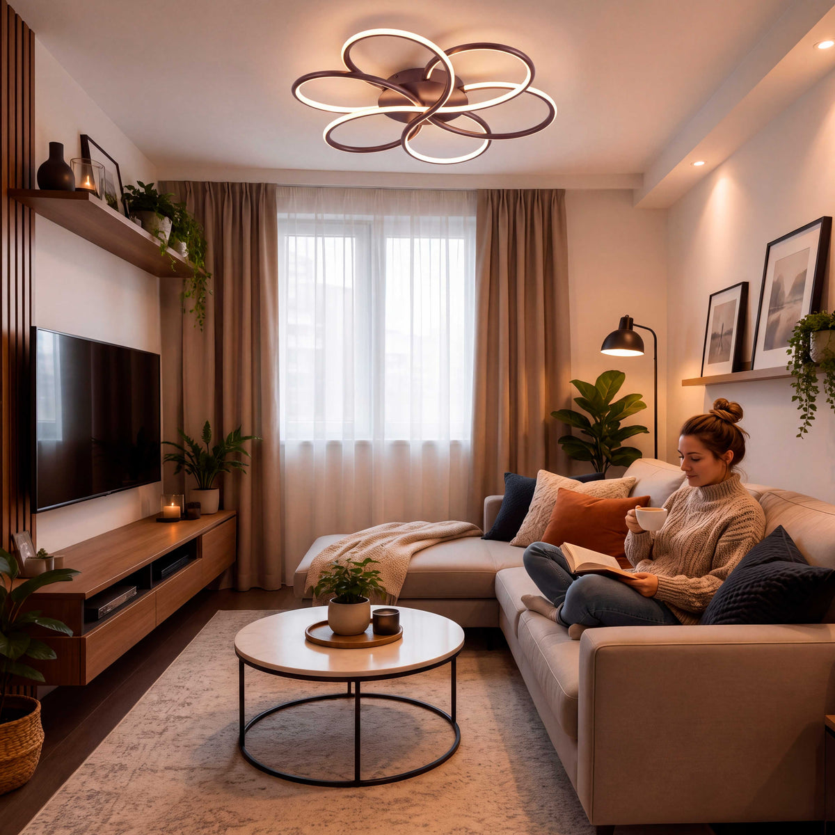 Distribución de luz ambiental tenue sobre estancia residencial en proyectos de arquitectura.