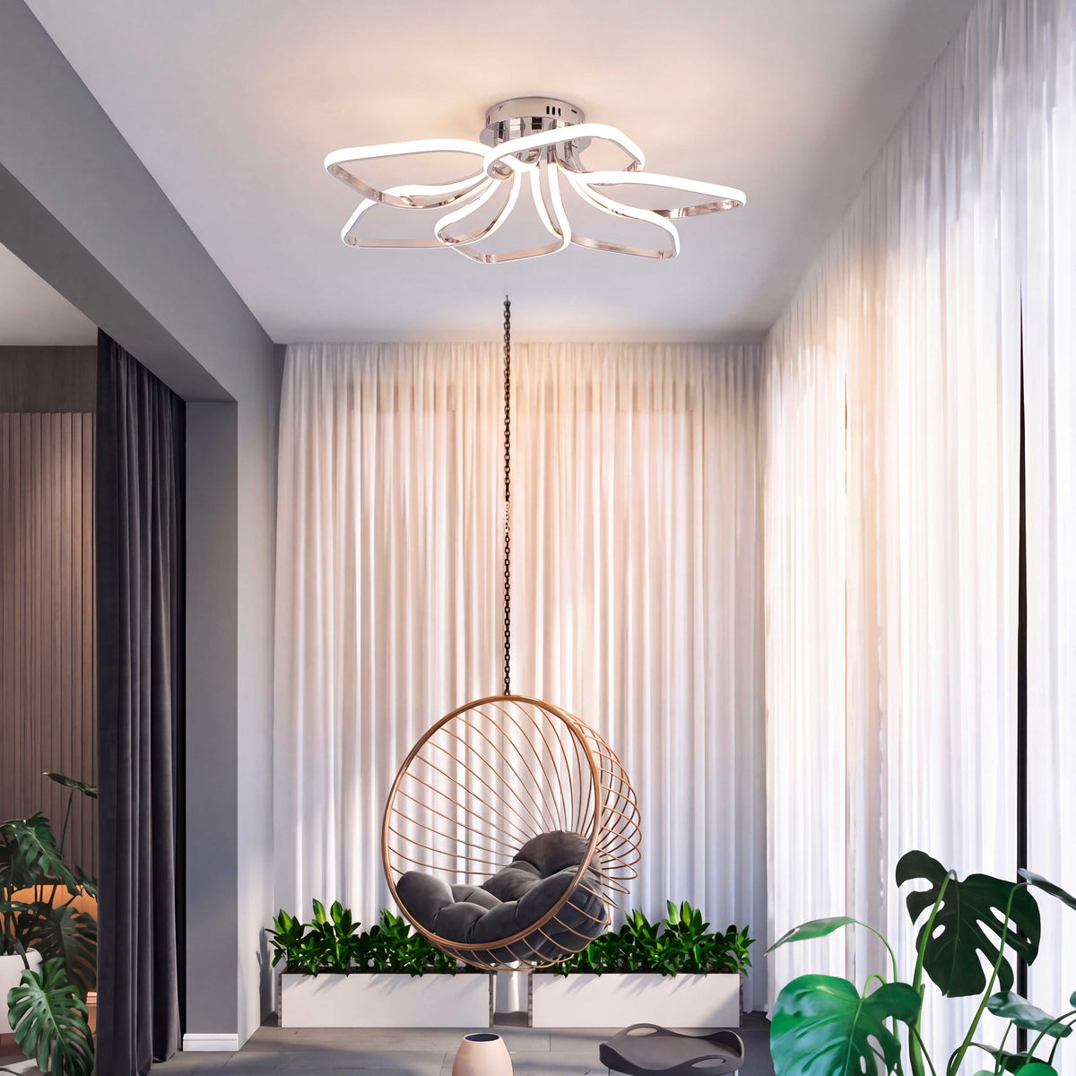 Distribución de luz ambiental tenue sobre zona de descanso en arquitectura de interiores.