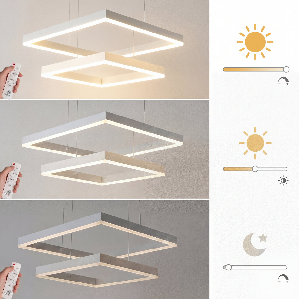 Tres niveles de atenuación de luz para lámpara cuadrada blanca de 2 niveles