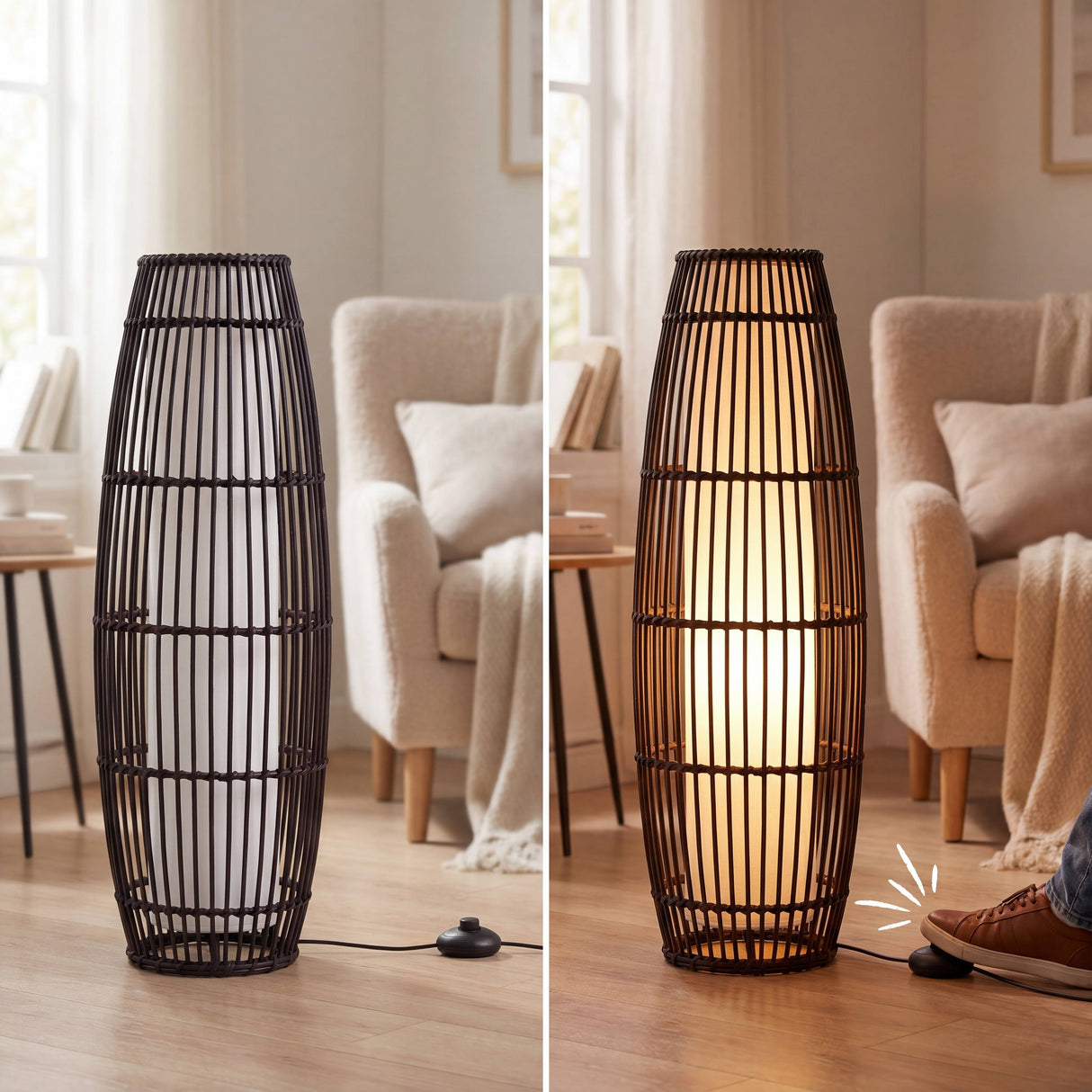 Comparativa visual del comportamiento de la luz a través del entramado orgánico de diseño.