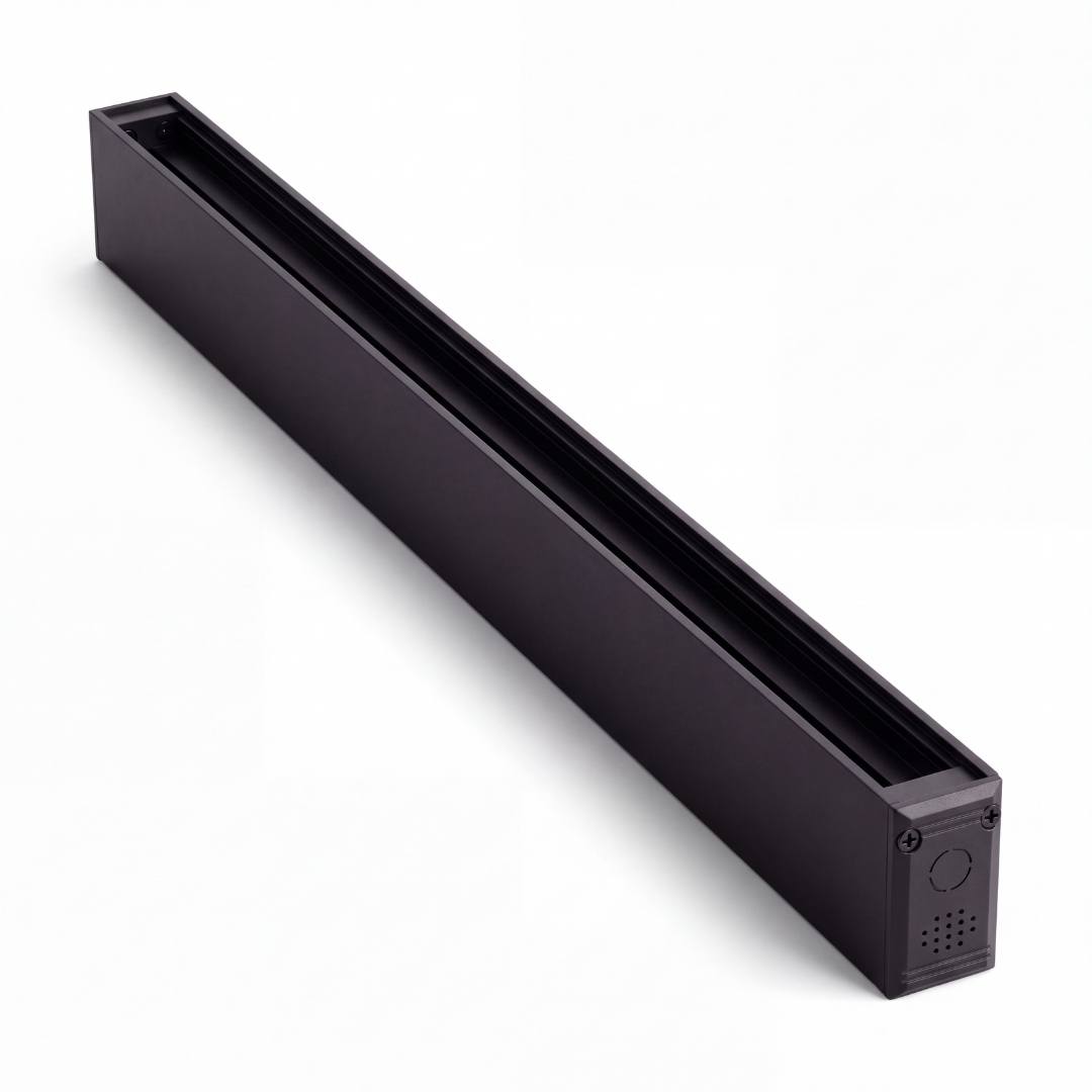 Perfil lateral del riel magnético adosable negro mate, transformador no incluido