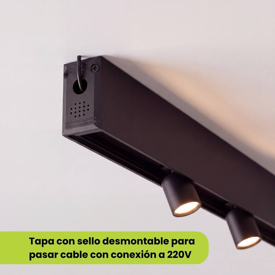 Tapa lateral del riel adosable con orificio desmontable para el cable a 220V