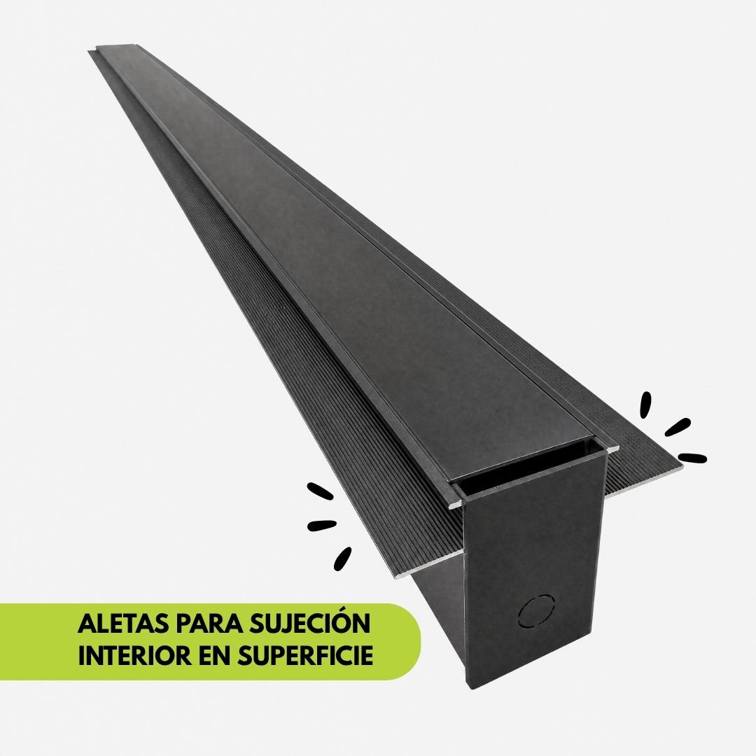 Detalle de las aletas laterales de sujeción del riel magnético para empotrar