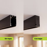 Comparativa de riel magnético sin tapa y con tapa de extremo instalada