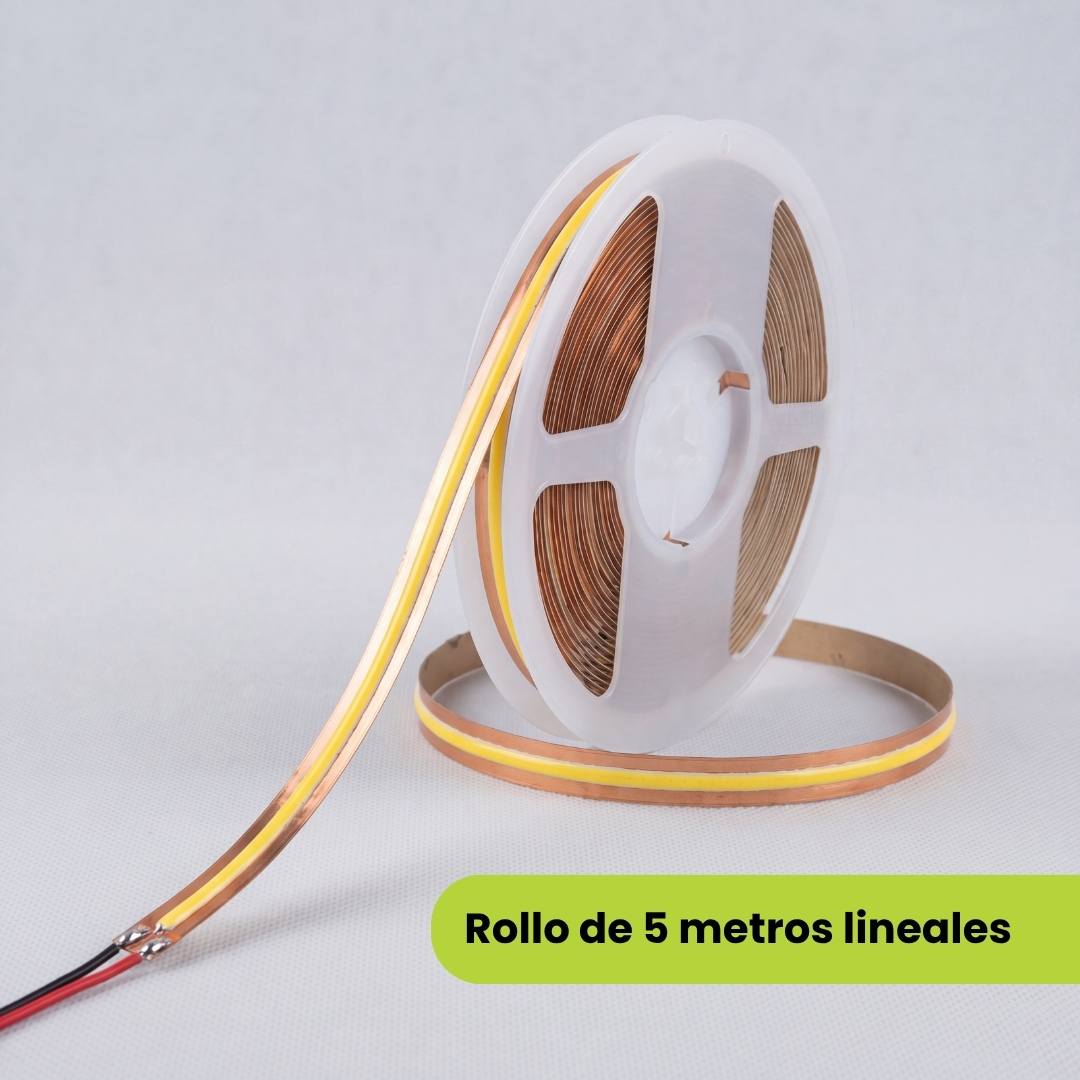 Rollo de 5 metros lineales de cinta LED COB 12V con cables de conexión