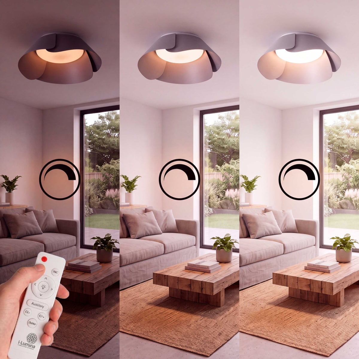 Variación del flujo luminoso para adaptar la iluminación ambiental a distintos usos residenciales.