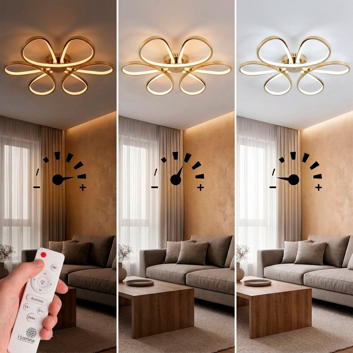 Variación del flujo luminoso para adaptar la luz ambiental a distintos usos en espacios residenciales.