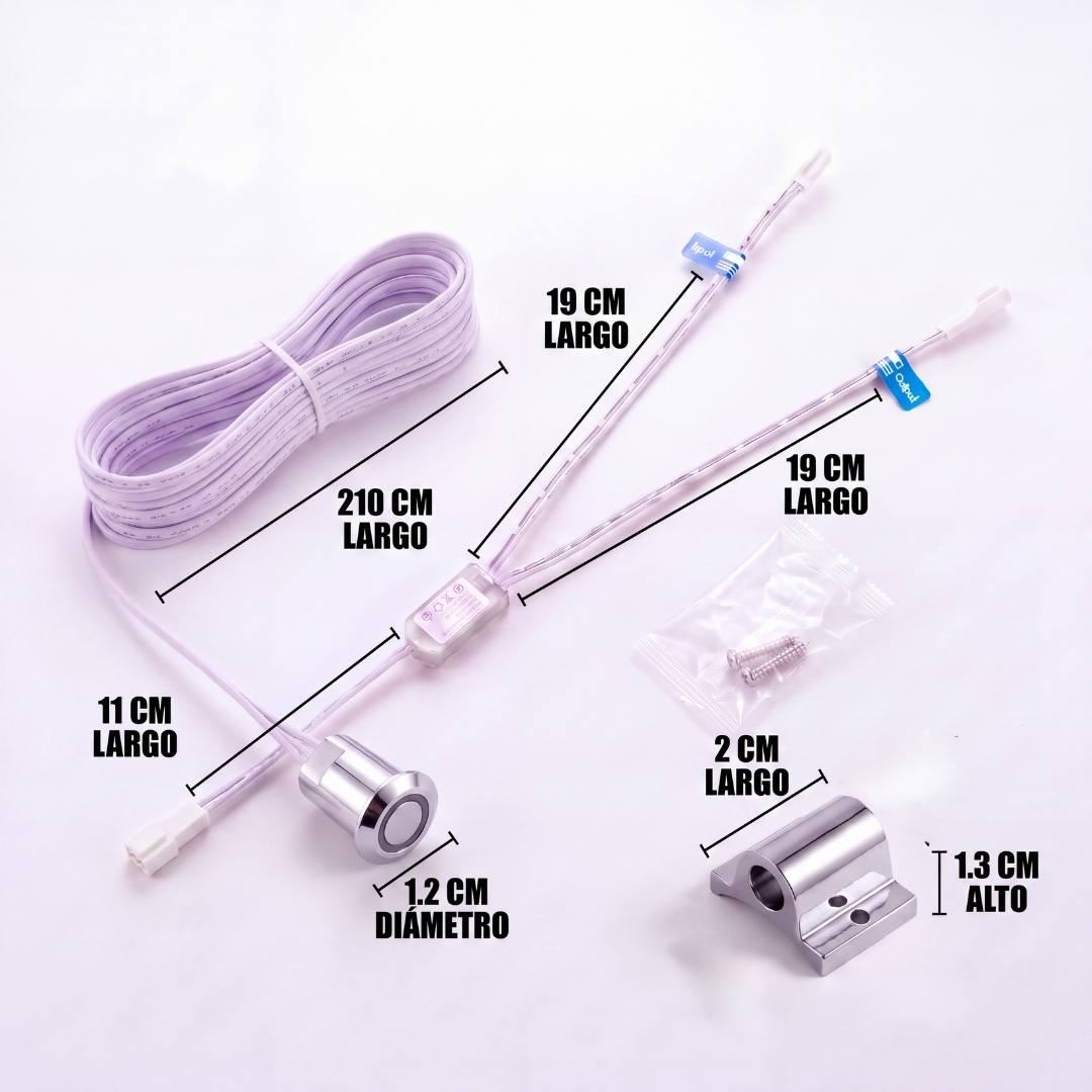 Medidas del kit sensor cromado, caja sensora y bracket metálico