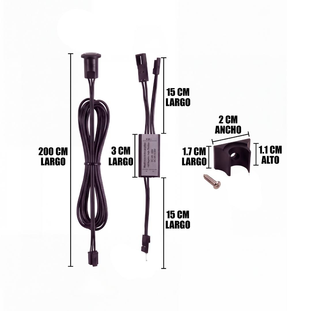 Medidas del kit sensor sin contacto dimmer, conversor y bracket