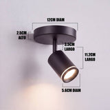 Dimensiones del spot adosable Erika: base de 12 cm y cabezal de 11.2 cm