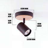 Dimensiones del spot adosable Ingrid: base de 12 cm y cabezal de 10 cm