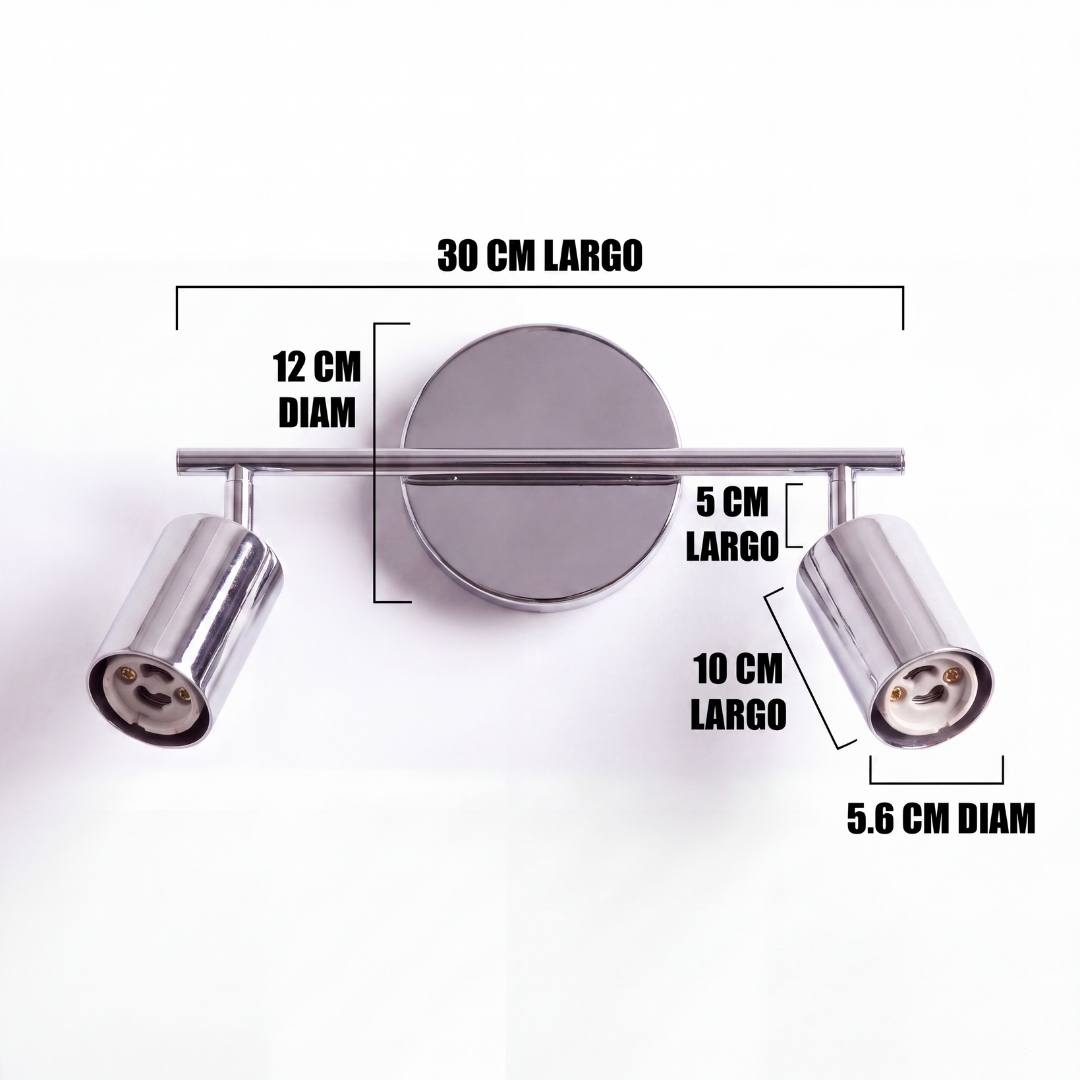 Dimensiones del spot Kira Chrome: barra de 30 cm y cabezales de 10 cm