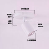Dimensiones del spot adosable Kira White: base de 12 cm y cabezal de 10 cm