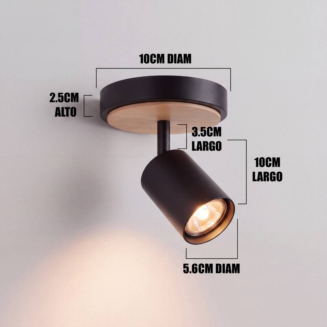 Dimensiones del spot adosable Liv: base de 10 cm y cabezal de 10 cm