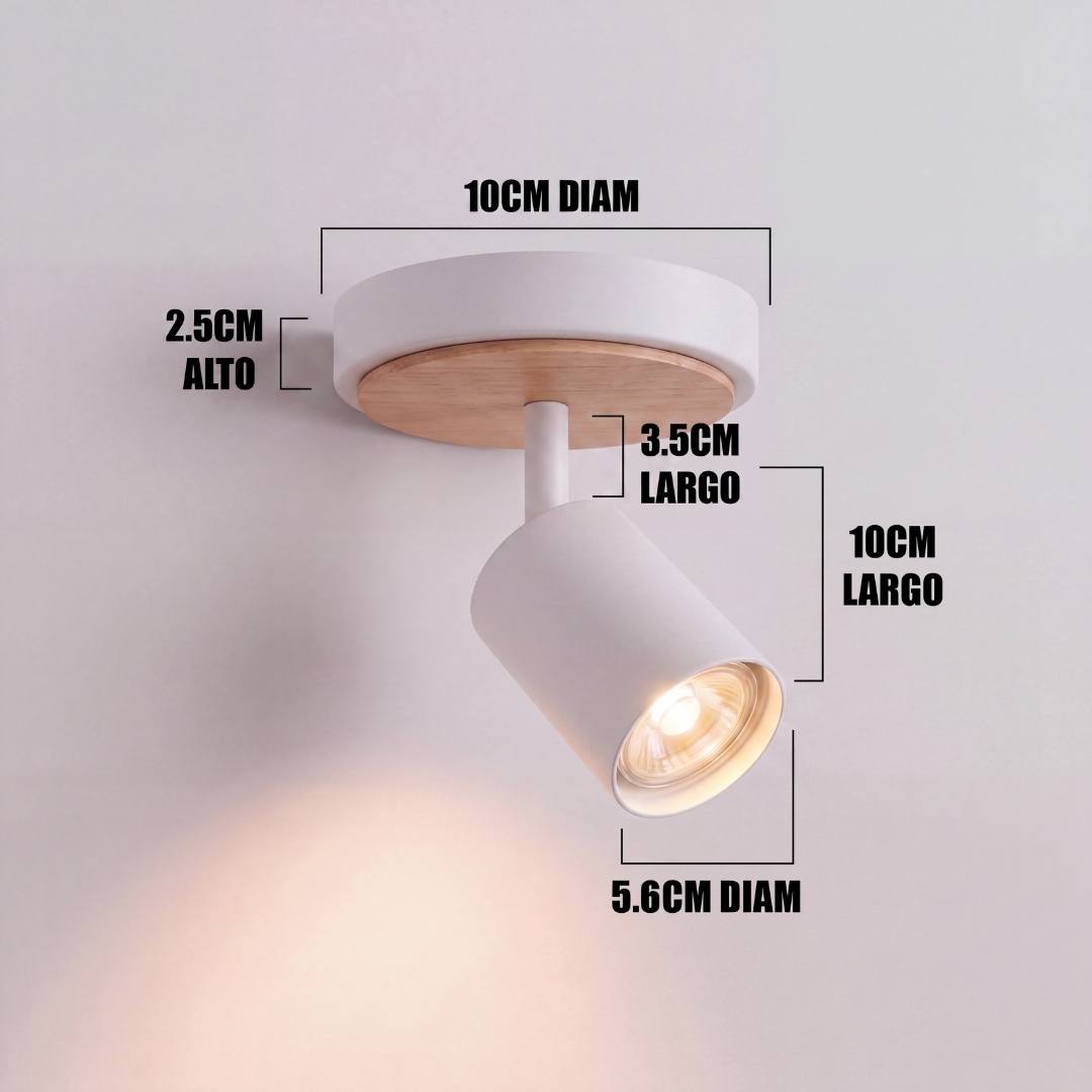 Dimensiones del spot adosable Liv White: base de 10 cm y cabezal de 10 cm