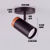 Dimensiones del spot adosable Noa: base de 12 cm y cabezal de 10.2 cm
