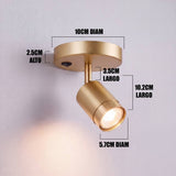 Dimensiones del spot adosable Tessa Gold: base de 10 cm y cabezal de 10.2 cm