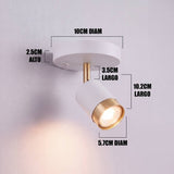Dimensiones del spot adosable Tessa White: base de 10 cm y cabezal de 10.2 cm